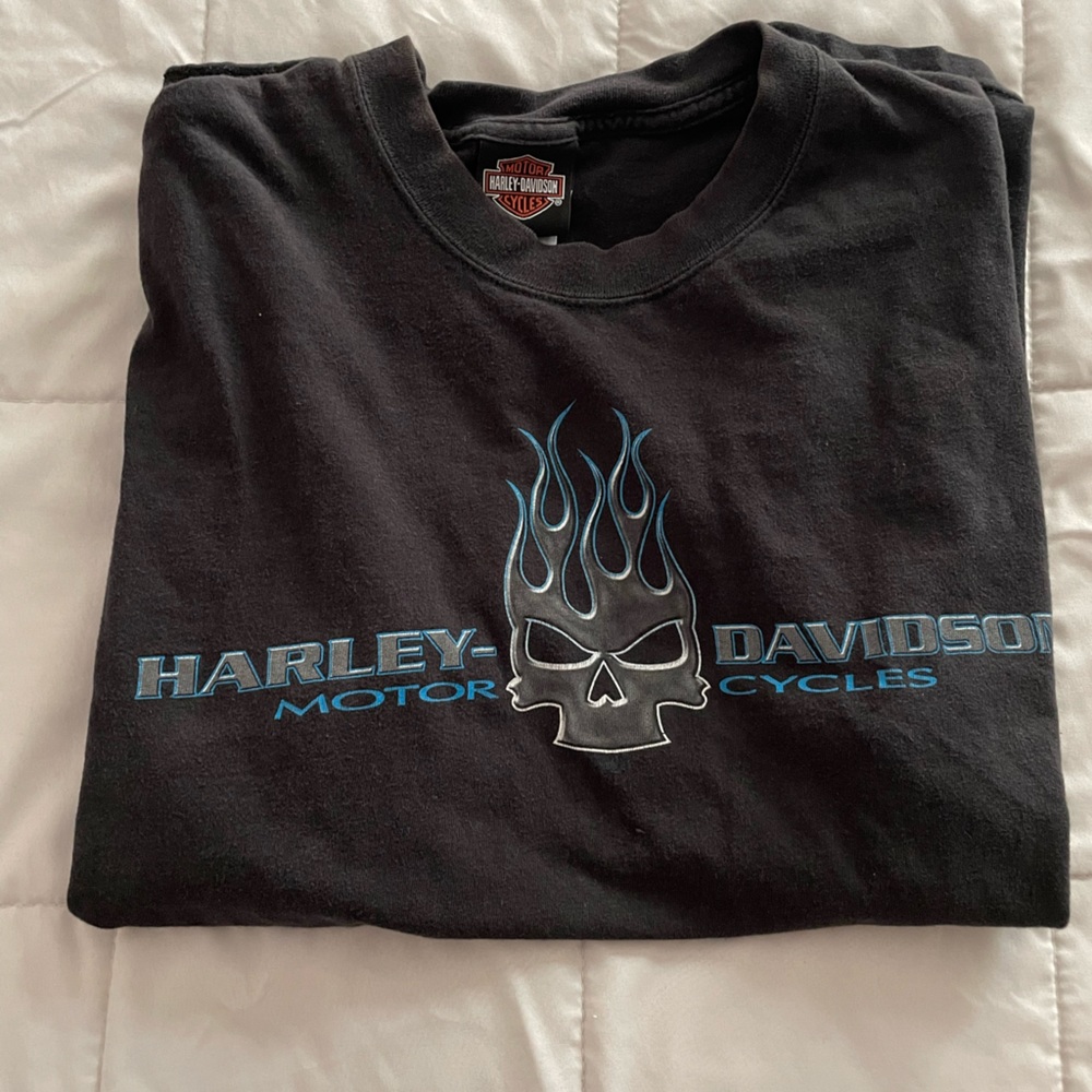 Harley Davidson blue skull NJ T-shirt